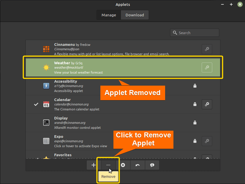 removing an applet