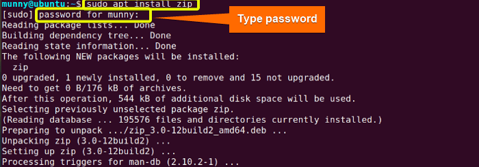 To install zip command in your ubuntu.