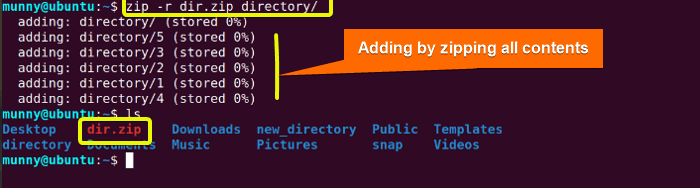 zip command in linux to zip a directory.