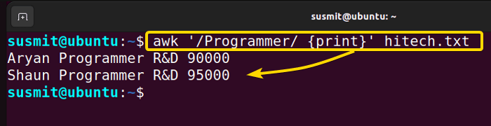 the data line from the hitech.txt text file, who are programmers, is printed on the command prompt.