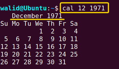 Displaying calender using of a specific month of a specific year using the cal command in Linux