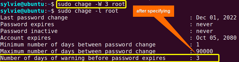After specifying the number of days before password expiration