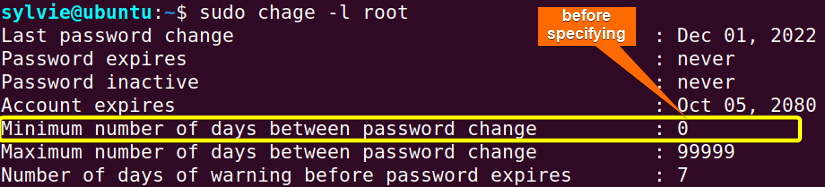 Before specifying the minimum number of days between password change
