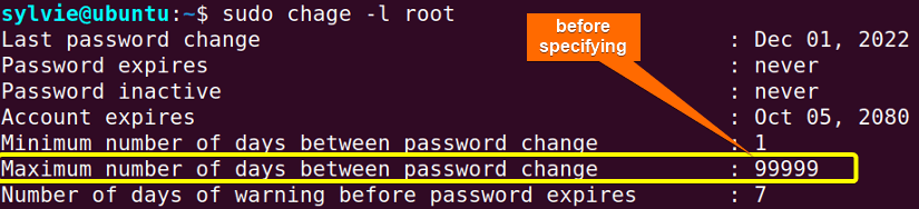 After specifying the maximum number of days between password change