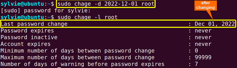 changed the last password change date