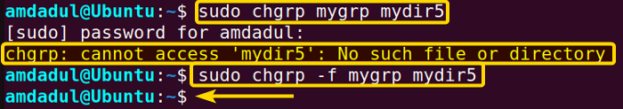 The error message that is generated for an error in the execution of the chgrp command has suppressed.