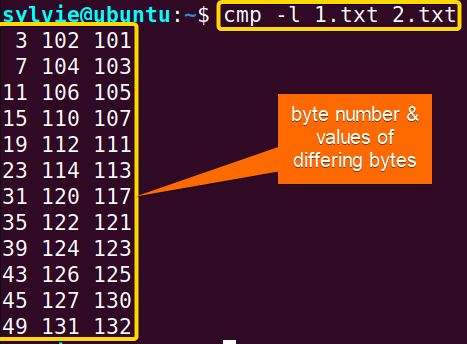 Print Byte Number & Value of Differing Bytes of The Compared Files