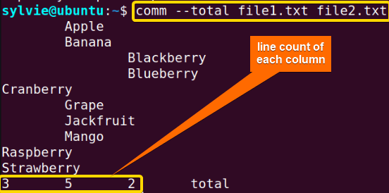 Display the Line Counts Using the “comm” Command in Linux