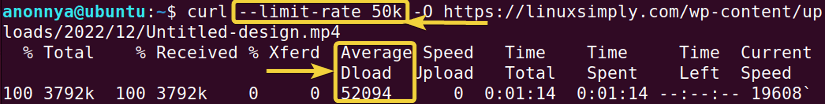 Limiting download speed using curl command in linux.