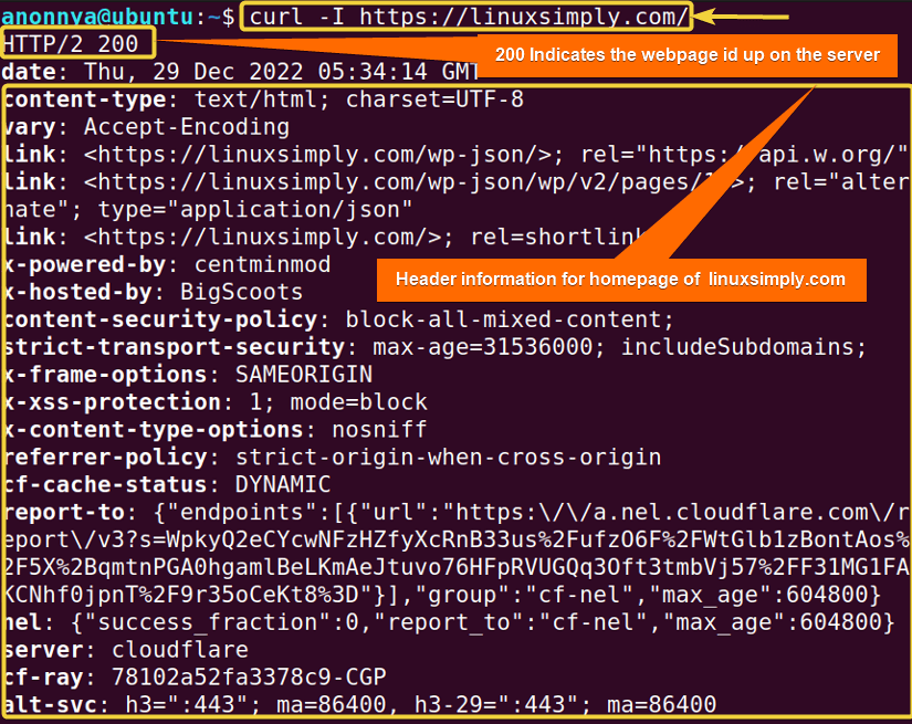 Getting HTTP header Information using curl command in linux.