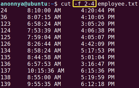 Extracting multiple fields with a range of values using cut command in linux.