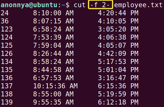 Extracting multiple fields of a file from a givenvalue till the end of a line operator using cut command in linux.