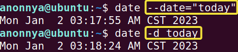Getting current date from a string using date command command in Linux.