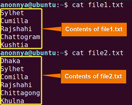 Displaying file contents using cat command.