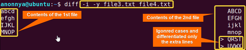 Case insensitive file comparison using diff command in Linux.
