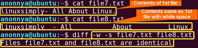 Ignoring white spaces using diff command in Linux.