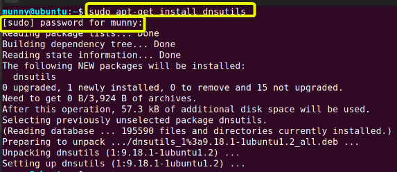 Install the dig command in linux.