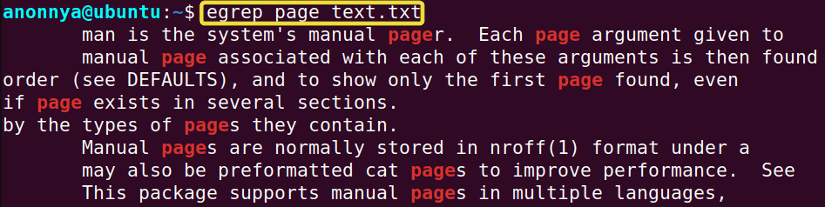 Searching for a string inside a specific file using the egrep command in Linux.