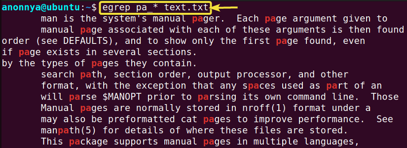 Using regular expressions to search for a pattern in a file using the egrep command in Linux
