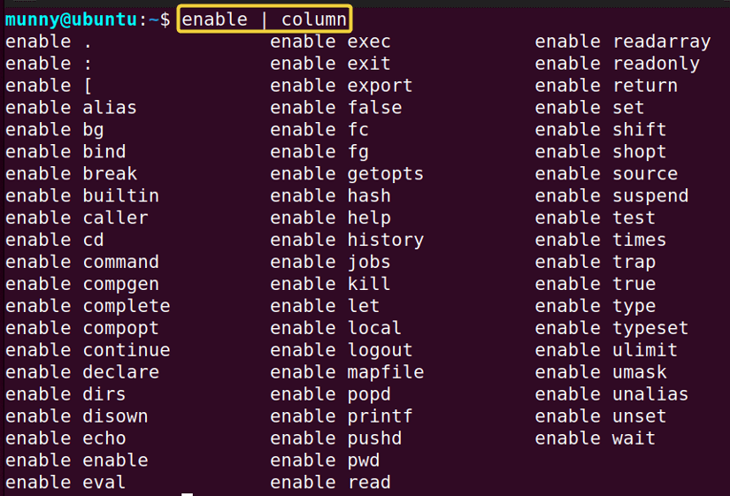 enable command in Linux