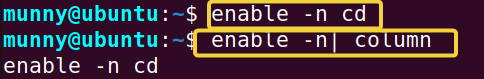 Disabling cd command with the enable command in linux.