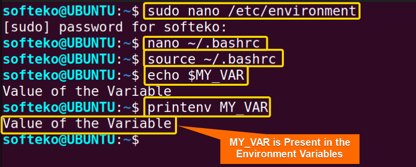 commands and showing the variables in command line