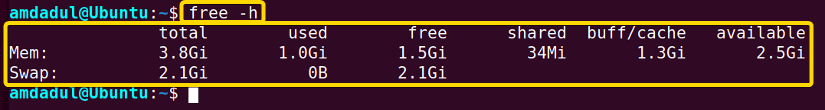 Showing the memory amount in a human-readable format using the free command in linux.
