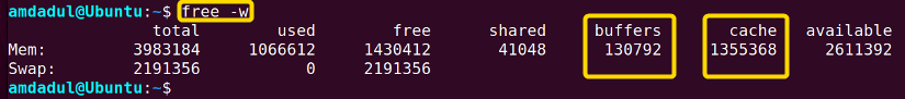 The “buffers” and “cache” columns are separated while displaying the memory details using the free command in linux.