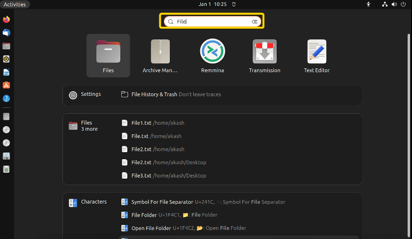 System wide search in GNOME.