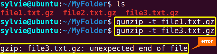 Test Integrity of .gz File Using the “gunzip” Command in Linux