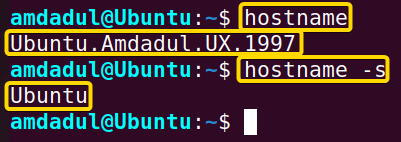 Showing the hostname and the short version hostname of my Linux machine using the hostname command in inux.