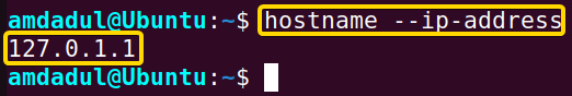 Showing the network address related to my machine’s hostname using hostname command in linux.