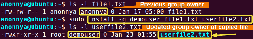 Specifying Group of a File Using install Command in Linux.