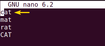 Result after searching using the nano command in linux