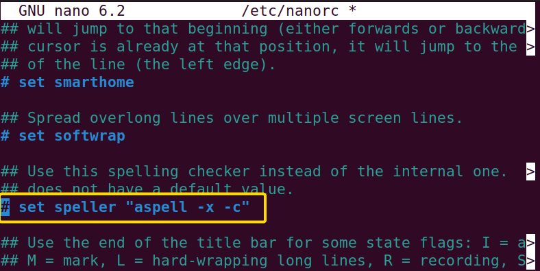 Showing the line which is needed to be changed to enable the spell checker
