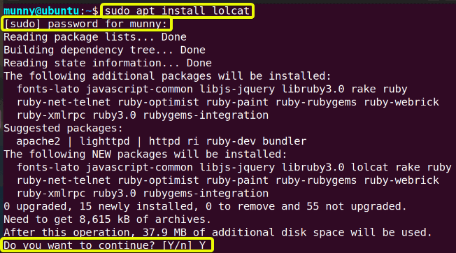 install lolcat command in linux.