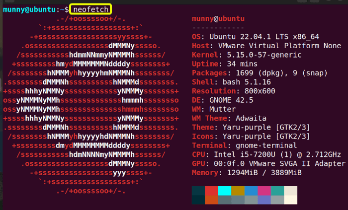 neofetch command in linux.