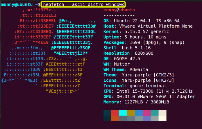 neofetch command in linux to display other ascii logo.