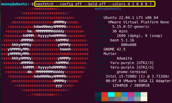 color configure of the output of the neofetch command in linux.