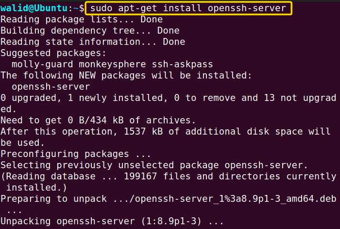 Installing "openssh-server" package