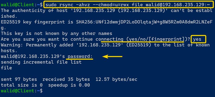 Sending permission Using the rsync command in Linux