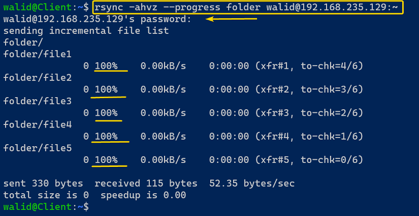 Showing progress of the rsync command in Linux