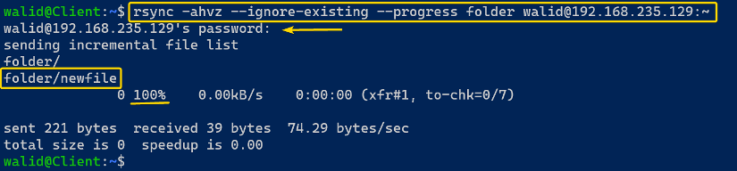 Ignoring existing file using the rsync command in Linux