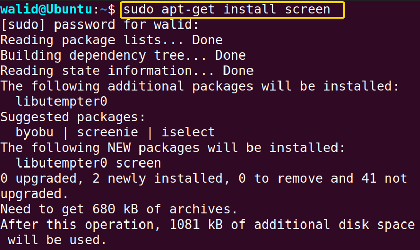Installing the screen command in Linux