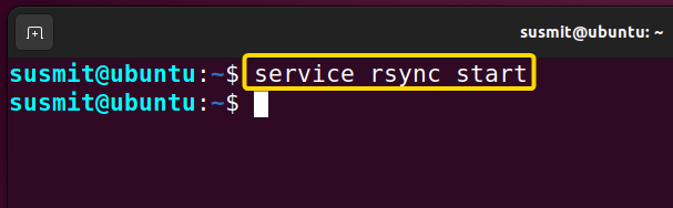 The service command in Linux has started the rsync process.