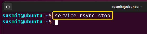 The service command in Linux has stopped the rsync process.