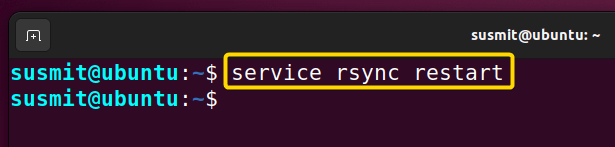 The service command in Linux has restarted the rsync process.