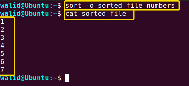 Storing the output after sorting using the sort command in Linux
