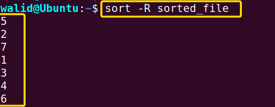 Showing output after sorting the contents a file randomly