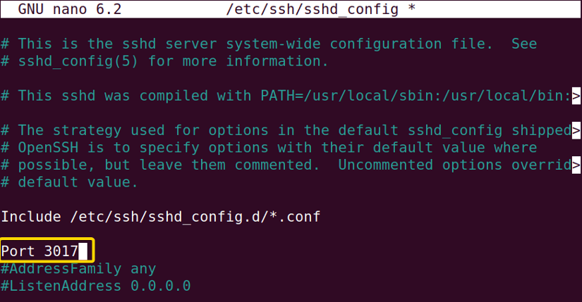 Changing the port in the sshd_config file of the server